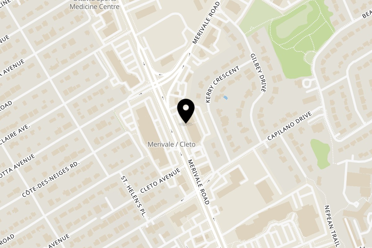 Map showing the location of Mugen Resto on 1519 Merivale Road in Ottawa
